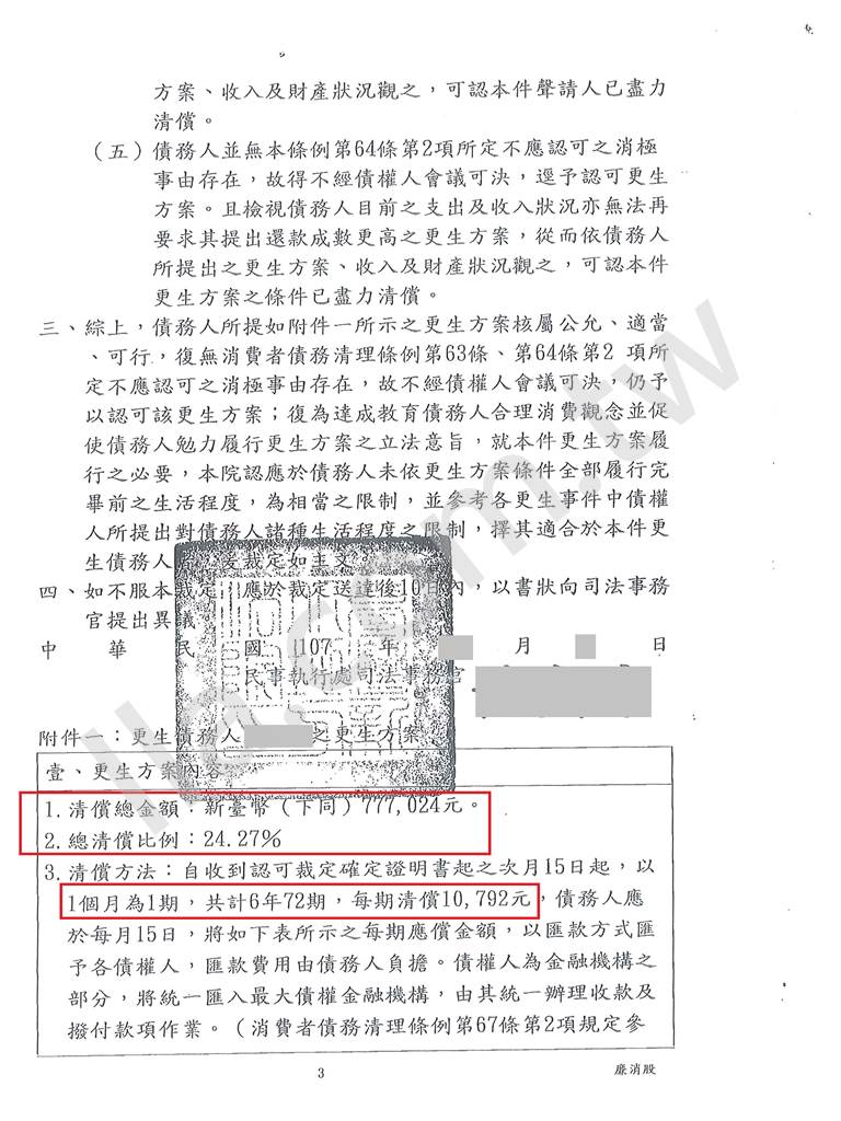 債務更生成功案例｜新北地院債務更生成功案例，百萬欠款打折分期還