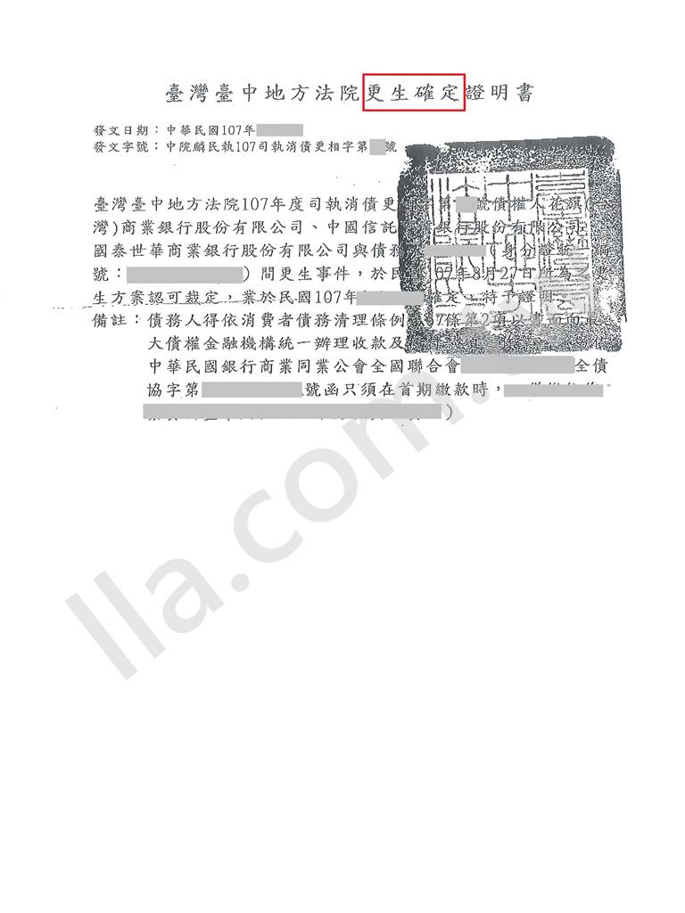 債務更生成功案例｜台中地院債務更生成功案例，債務打折分期還