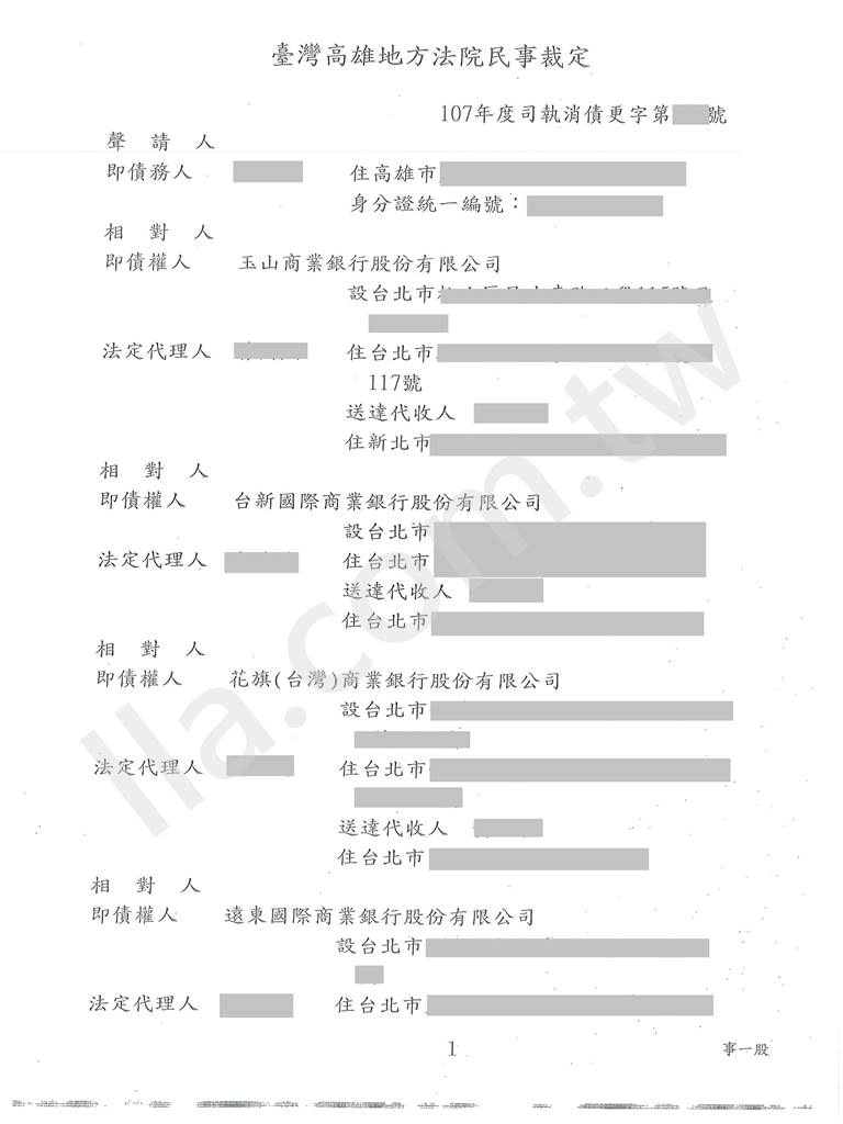 債務更生成功案例｜高雄地院債務更生成功案例，打折成功輕鬆還