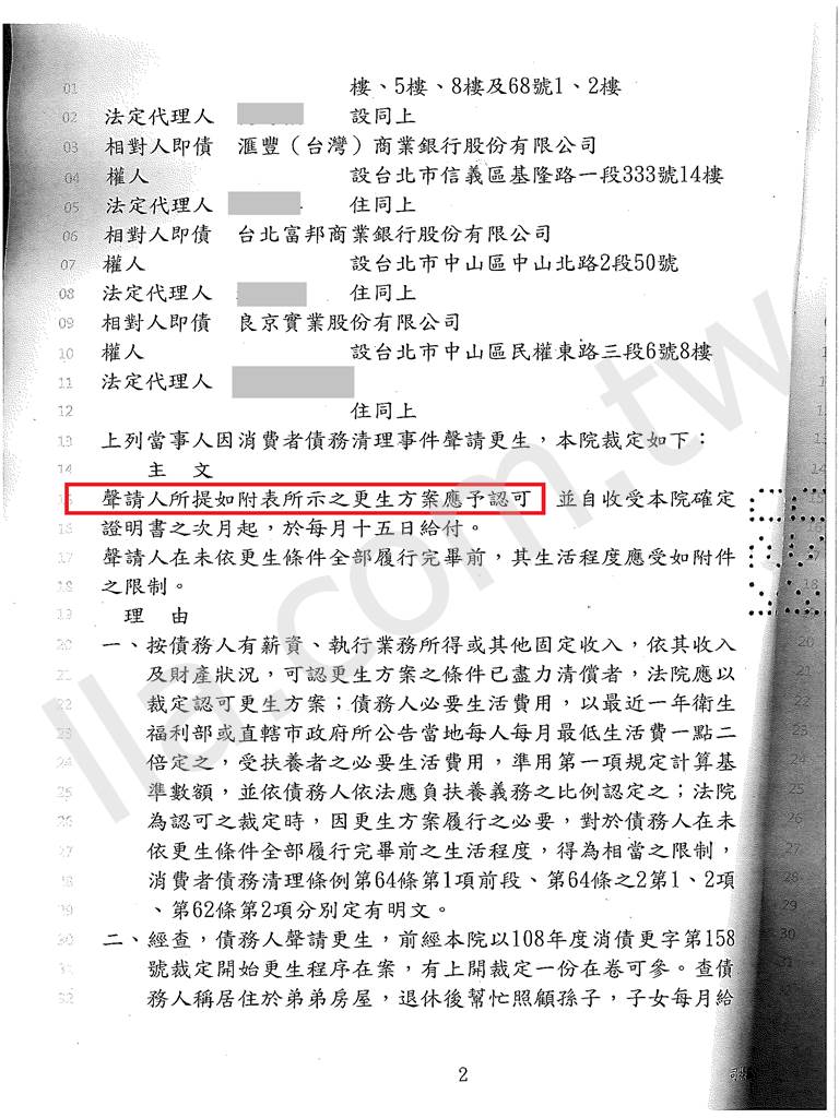 債務更生成功案例｜高雄地院債務更生裁定打折成功，減少償還壓力