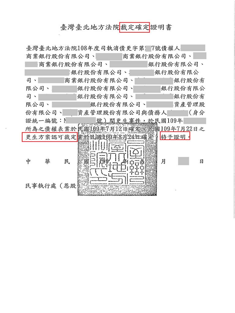 債務更生成功案例｜台北地院更生打折成功案例，裁定更生成功減免千萬