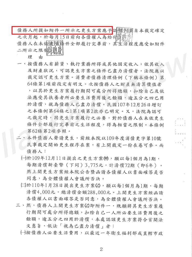 債務更生成功案例｜宜蘭地院債務更生案例，協商毀諾還有機會