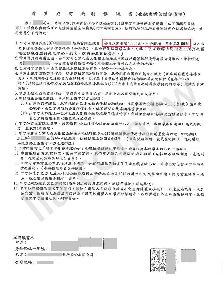 中國信託前置協商成功案例